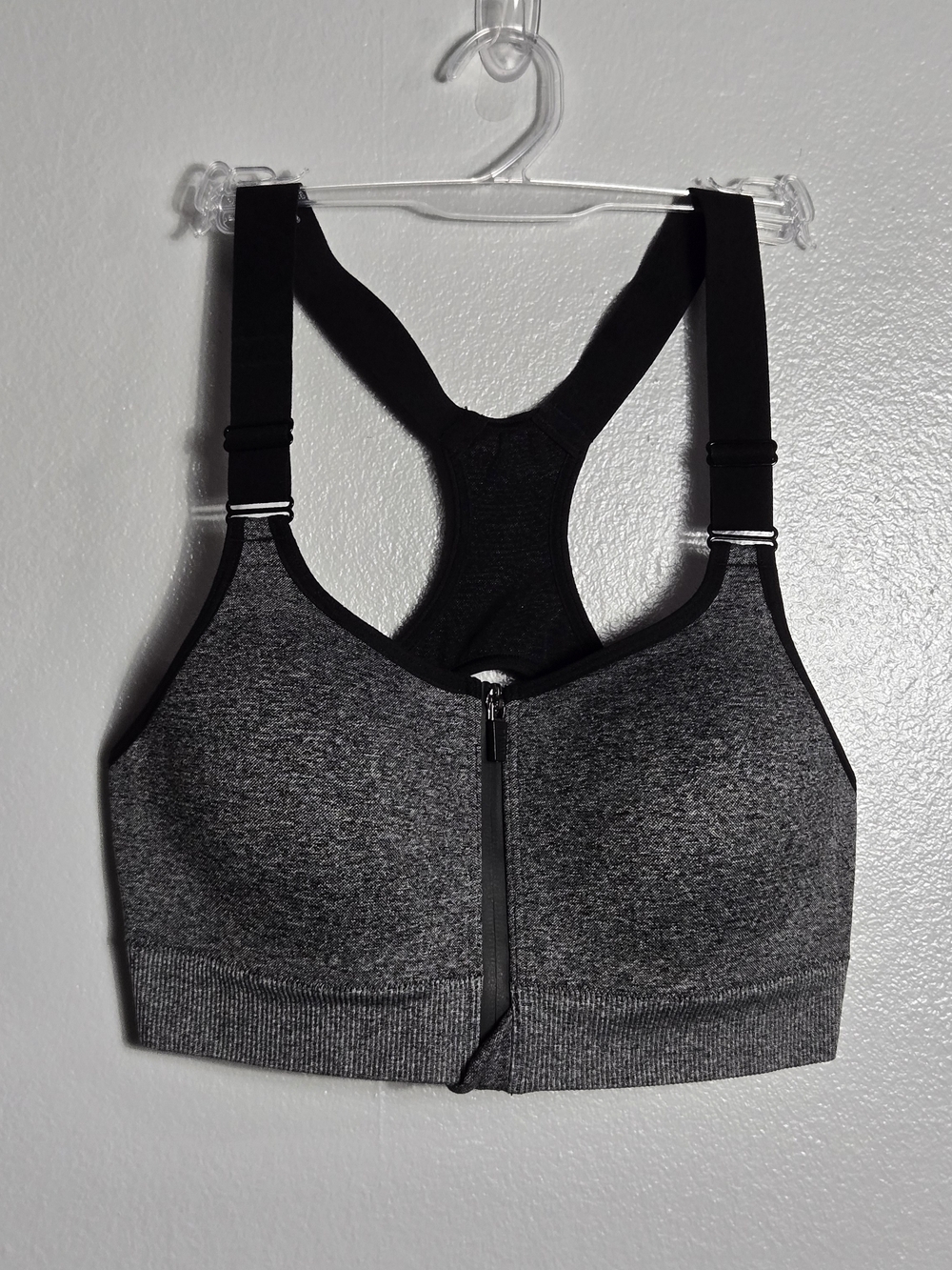 PINK Active Small S Heather Grey Front Zip Seamless Lightly Lined Sports Bra Top